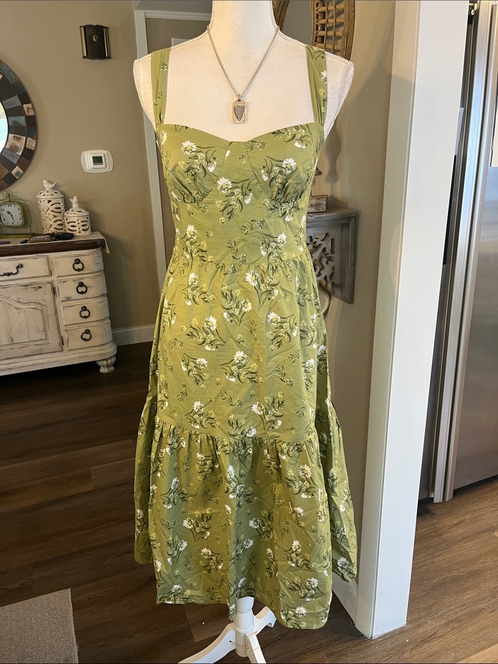 Petal & Pup Olive Green Floral Midi Dress